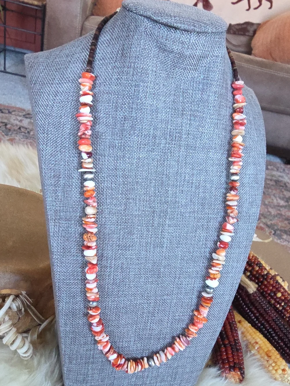 Beautiful NWOT Native American Navajo Orange Spiny & Navajo Pearl Necklace 🧡🎁